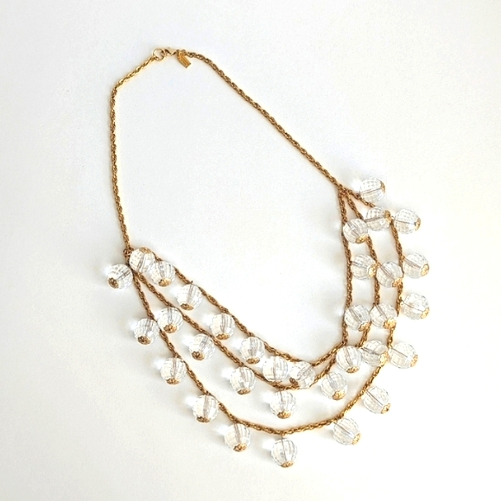 Kate Spade Chunky Statement Necklace Clear Faceted Globe Pendants Three Tiers - Picture 3 of 10